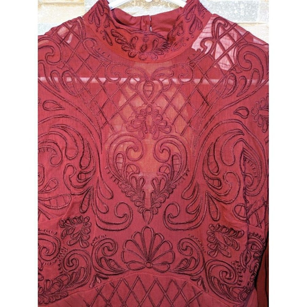 Anthropologie Lace Mini Long Sleeve Dress Wine Red NWT 12 Romantic - Picture 3 of 10